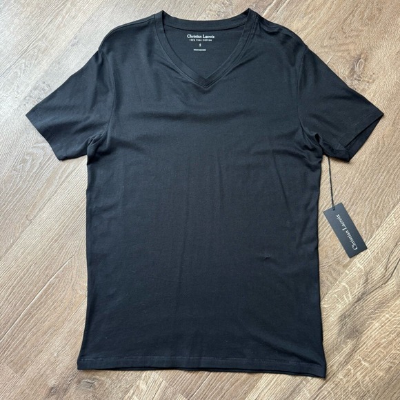 Christian Lacroix Mens Black V Neck T Shirt Pima Cotton Size S - Picture 2 of 7